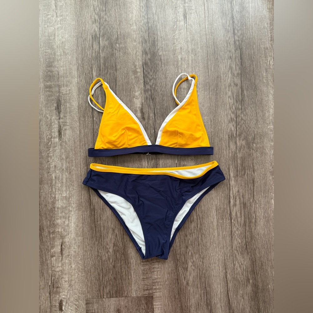 Yellow and Navy Women's Bikini Set